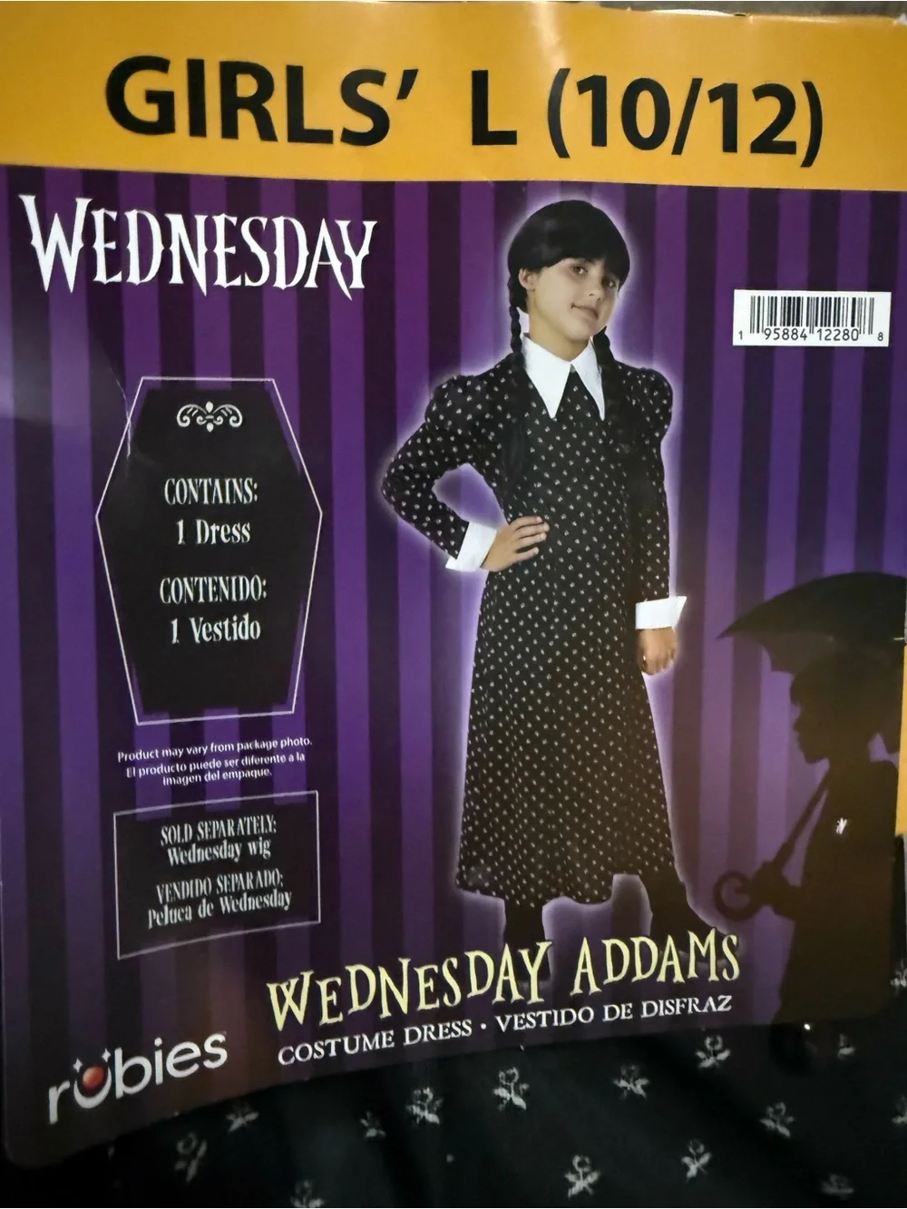 Rubies Wednesday Addams Girls' Black Dress Costume (Girls' L 10/12)